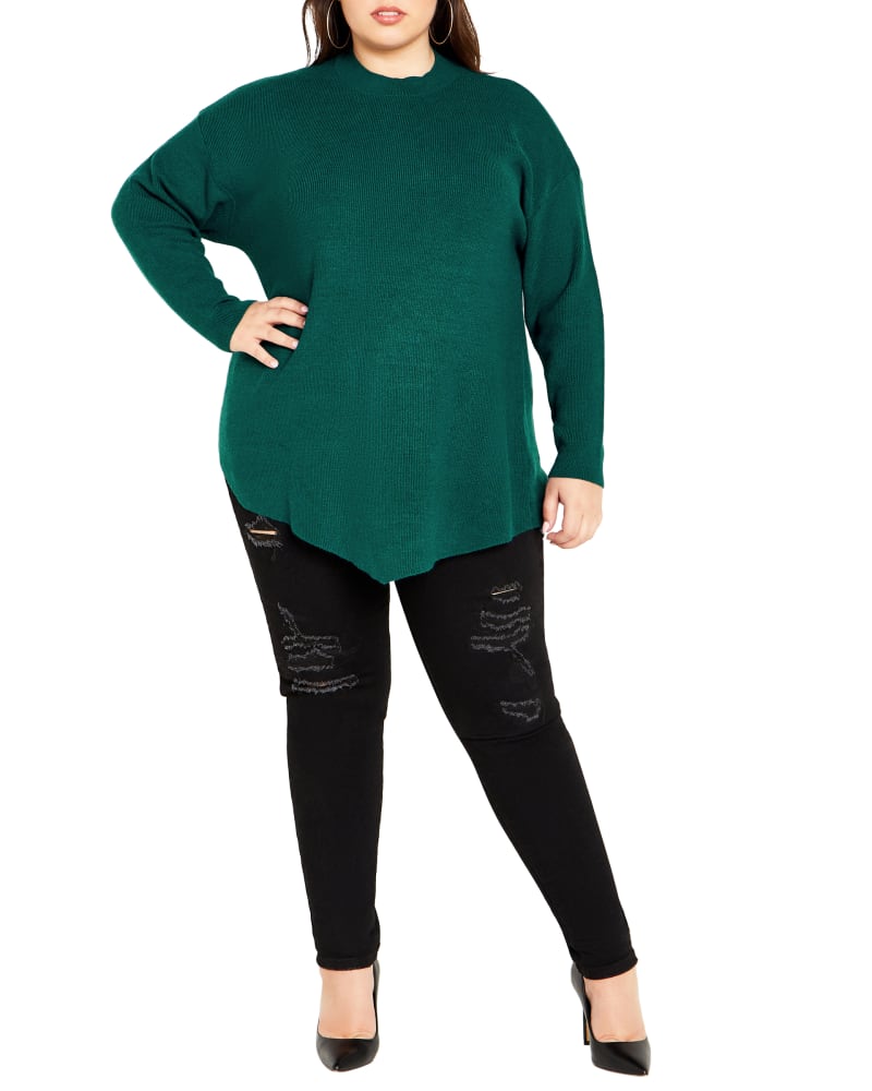 Front of a model wearing a size S Madison Jumper in Emerald by City Chic. | dia_product_style_image_id:320225